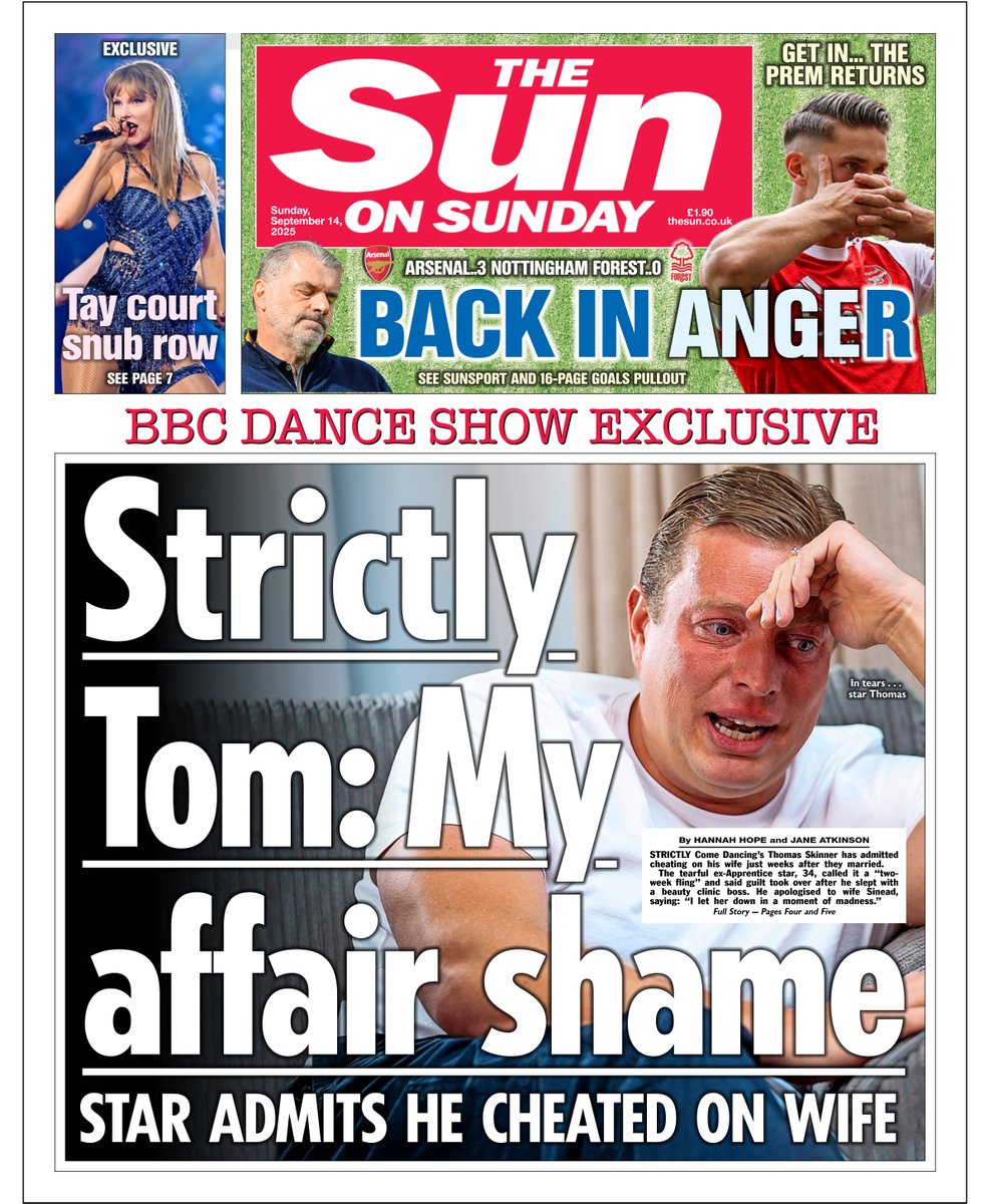 Lou_obrien19's tweet image. Sunday&apos;s SUN: Strictly Tom: My affair shame #TomorrowsPapersToday