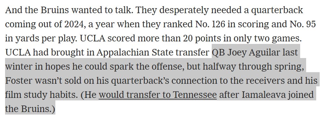 Never forget: UCLA coach Deshaun Foster told The Athletic that he "didn't like Joey Aguilar's study habits."

Can't lie, 21 points in the first quarter on the best defensive mind in college football - think Aguilar's study habits are just fine😉🍊