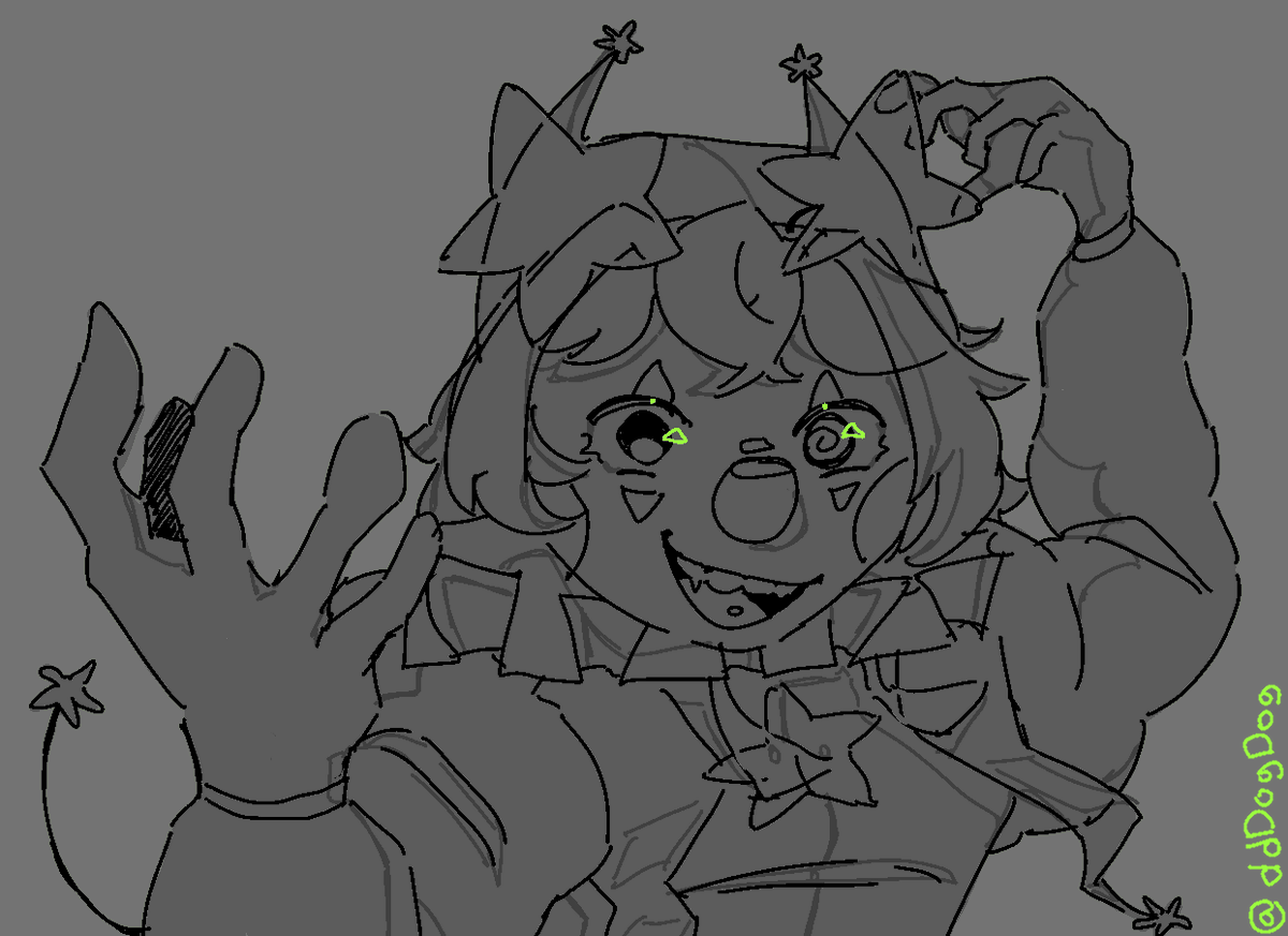 Tried limiting my brushes + colours. Just used the default brush with no anti-aliasing. Vtuber is <a href="/Babinohs/">Babinohs 🦴🐾</a>