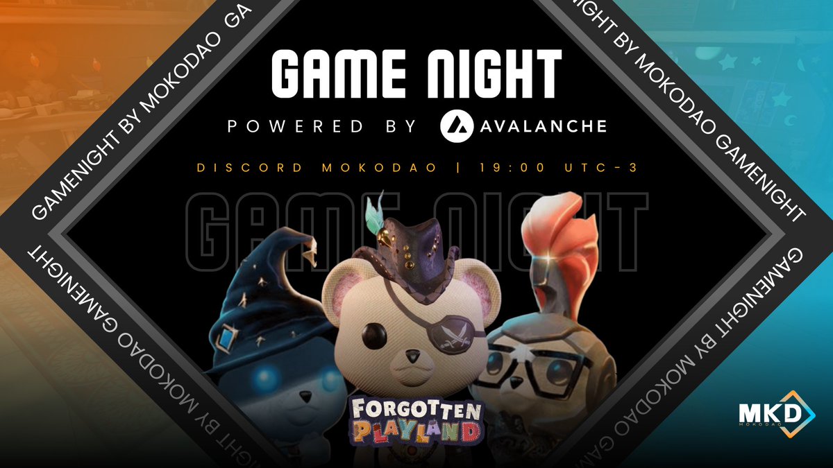 🎮 <a href="/ForgotPlayland/">Forgotten Playland</a> GAME NIGHT

You always ask, and we deliver: another GN of Forgotten powered by <a href="/avax/">Avalanche🔺</a>, with $AVAX rewards, and the price keeps climbing!

Download now and join our discord 🧩

💰 10 AVAX in raffle rewards
📅 Tonight at 7 PM (UTC-3) 🇧🇷
📍 discord.gg/mokodaogg