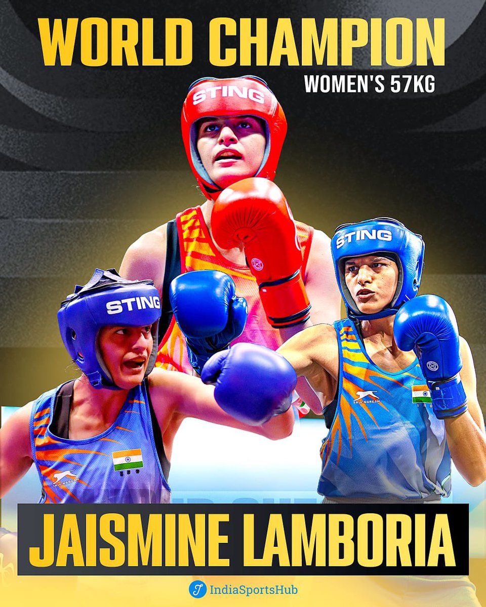 WORLD CHAMPION! 🥇🔥

🇮🇳 Jaismine Lamboria creates history in Women’s 57kg, defeating Olympic silver medallist Julia Szeremeta 🇵🇱 4-1 in the final.

She also becomes the first Indian boxer to win a World Championship under the new federation. 💙🥊

#WorldChampion #IndianBoxing