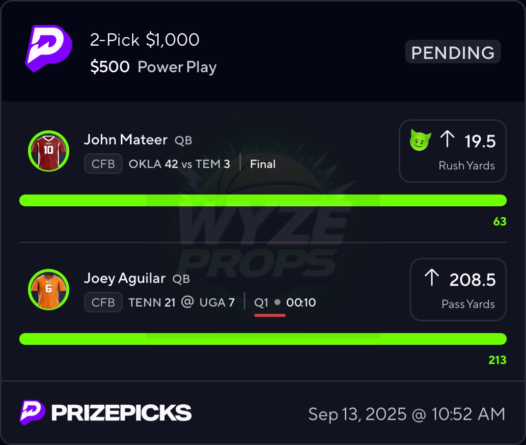 I GOT $$$ FOR 5 LUCKY FOLLOWERS WHO LIKE/RT THIS TWEET 💰💚

CASH THE $1,000 CFB 🏈 PLAY!!! 🤯✅

Posted in DubClub! 📲 

#PrizePicks | #DailyFantasy