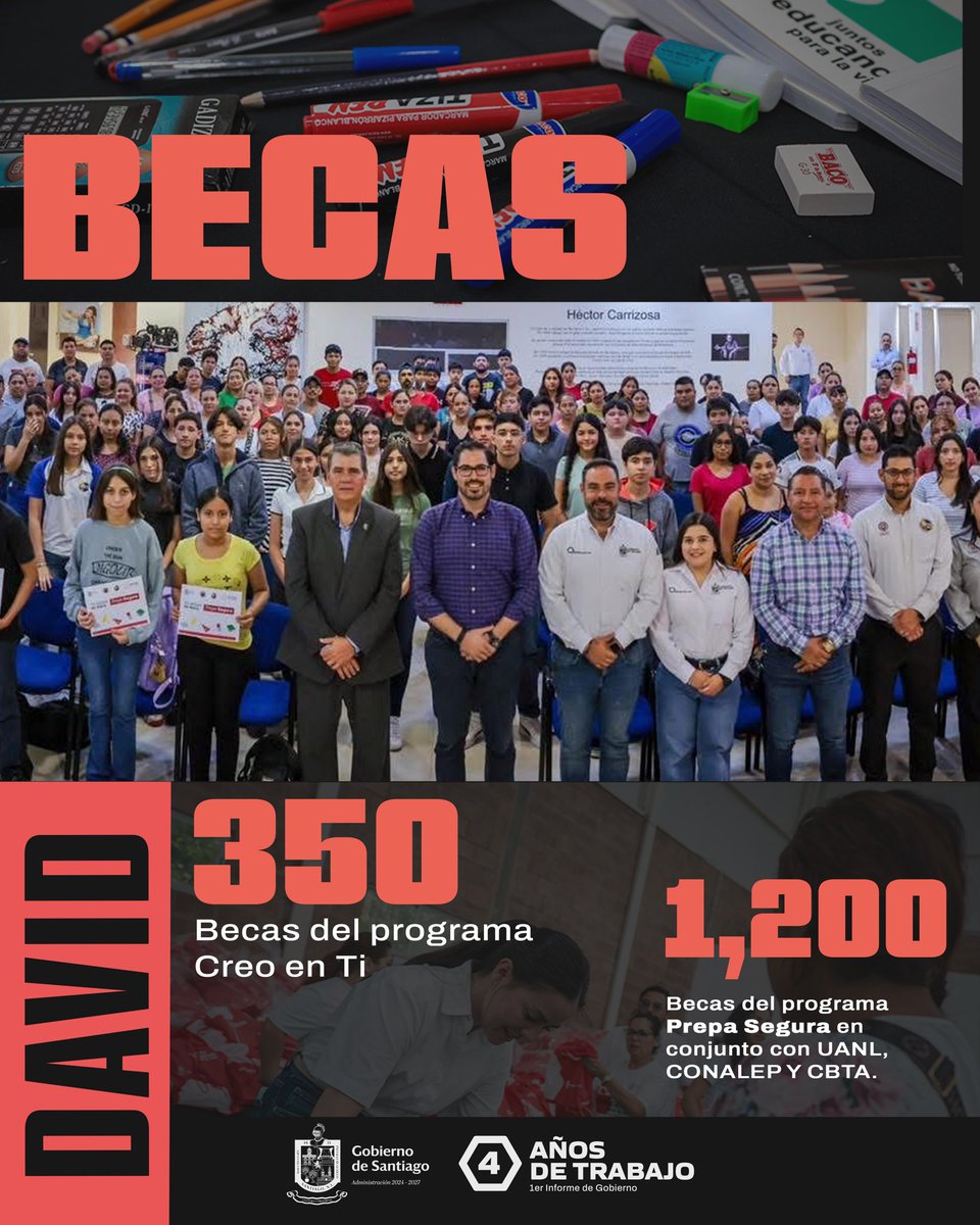 stgogob's tweet photo. ¡Más y mejores oportunidades para Santiago!
Por primera vez nuestro municipio cuenta con transporte y servicio médico completamente gratuitos, ademas, continuamos con becas para impulsar a nuestras niñas, niños y jóvenes.

#4toInforme #Santiago #LoHacemosMejor https://t.co/aLjVODj54H