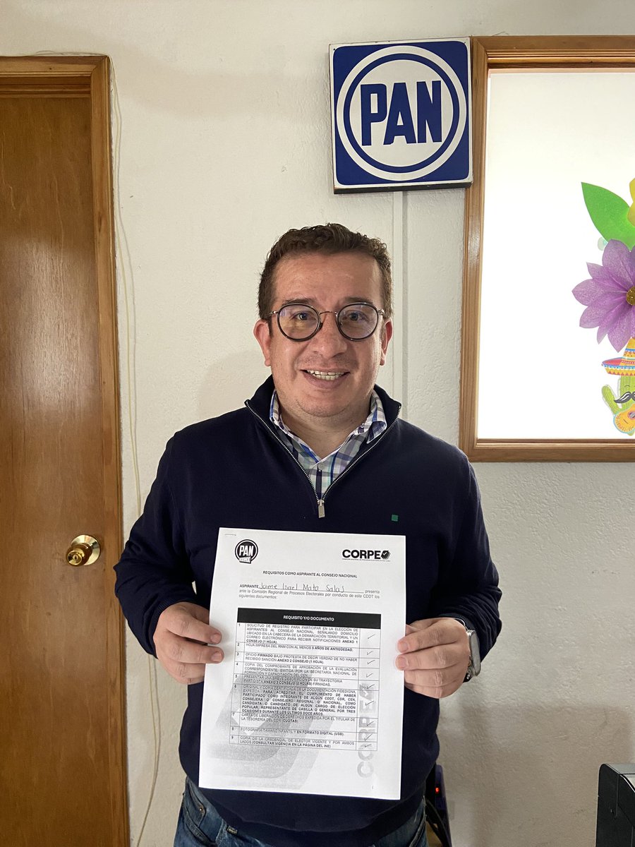 Jaime_Mata_S's tweet photo. Hoy me registré como propuesta al Consejo Nacional de @AccionNacional con el compromiso de seguir trabajando de la mano de la militancia para continuar construyendo juntos un PAN fuerte. 🇲🇽
#TeamJRH #TeamSTC #accionnacional https://t.co/PThmgPpahC