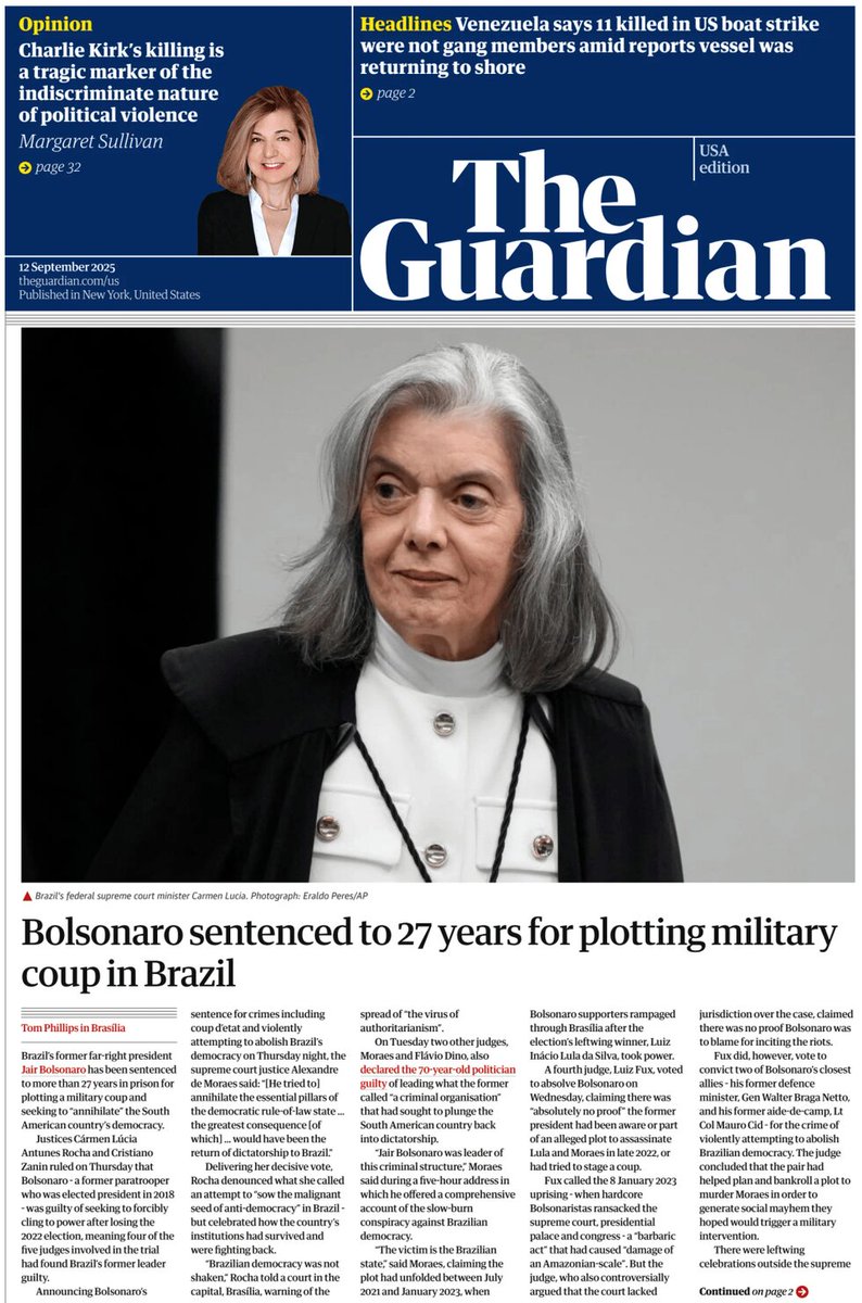 Mas E ESSA CAPA HISTÓRICA Do The Guardian?
"BOLSONARO SENTENCIADO A 27  ANOS POR PLANEJAR UM GOLPE MILITAR NO BRASIL"