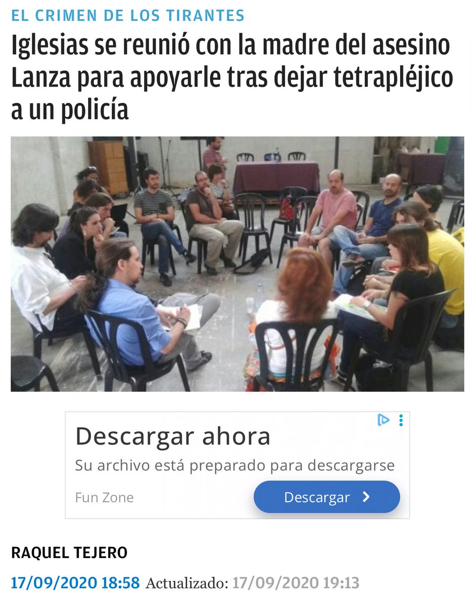 Se llama Rodrigo Lanza y también es antifascista. Actualmente cumple una pena de 18 años por asesinar a un señor en un bar de Zaragoza por llevar unos tirantes con la bandera de España.

Pablo Iglesias y Podemos le apoyaron cuando años antes dejó tetrapléjico a un Policía.