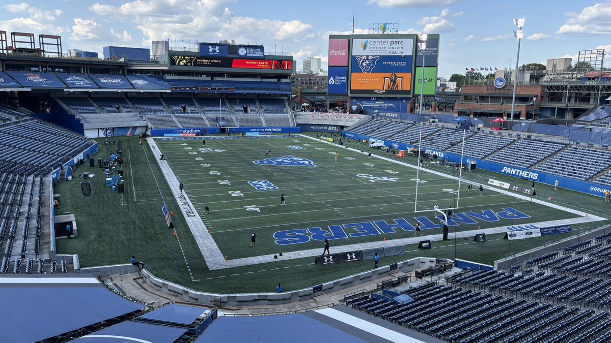 AKAJeffBidwell's tweet image. Today’s view from the office. 

From the artist formerly known as Turner Field, @racersfootball will challenge Georgia State tonight at 6:00pm CDT. I’ll have the call with @RacerDave23, with the pregame show starting at 5:30pm on @froggy1037 and GoRacers.com.