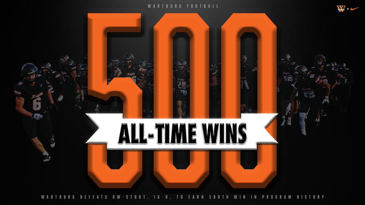 HISTORY ➞ 𝐌𝐀𝐃𝐄.⚔️

With today's victory over UW-Stout, Wartburg Football has officially secured its 500th win in program history. 

A milestone built by generations of Knights, past and present.

#GoKnights | <a href="/WartburgFB/">Wartburg Football</a>