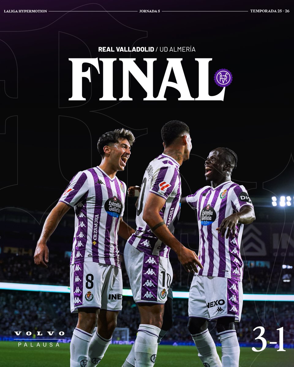 ⎾3✕1⏋  ▪  FINAL DEL PARTIDO
Tres puntazos de oro para rematar las Fiestas de Valladolid.

#RealValladolidAlmería   <a href="/VolvoPalausa/">Volvo Car Palausa Valladolid</a>