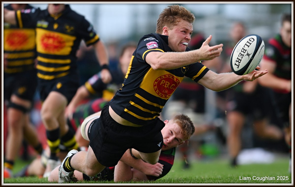Liam09C's tweet photo. The #Cookies fell short today to a very determined and clinical @HighfieldRFC . Late, late drama with try conversion sealing the victory. @YoungMunsterRFC bow out of this year's #Munsterseniorcup 26 - 25. Luke McCready here skillful on the floor. #Limerick #rugby #IRFU. https://t.co/50xfD3DGzO