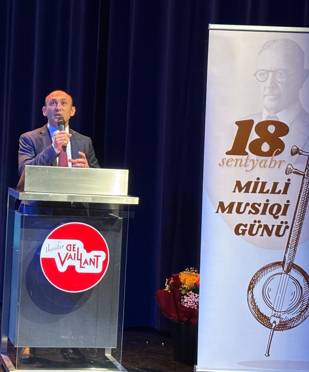 M_Ahmadzada's tweet photo. Delighted to address the event marking the 140th anniversary of the great 🇦🇿 composer #UzeyirHajibeyli in the 🇳🇱 with a staging of the opera #LeyliandMajnun. Grateful to everyone who worked tirelessly to bring this special day to life and celebrate our rich cultural heritage. https://t.co/thpzok5zc9