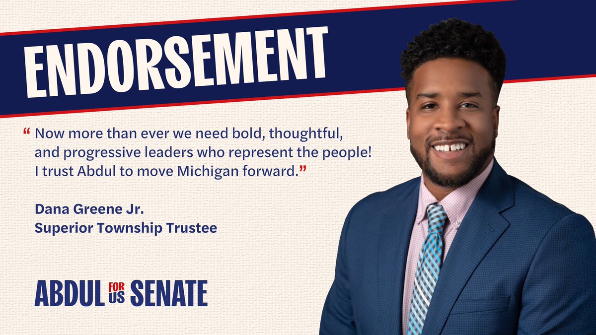 AbdulElSayed's tweet image. I&apos;m proud to announce the endorsement of Superior Township Trustee Dana Greene Jr. Dana is a dedicated public servant who is a courageous voice in the fight for social justice and dignity for all. It is an honor to have his support.