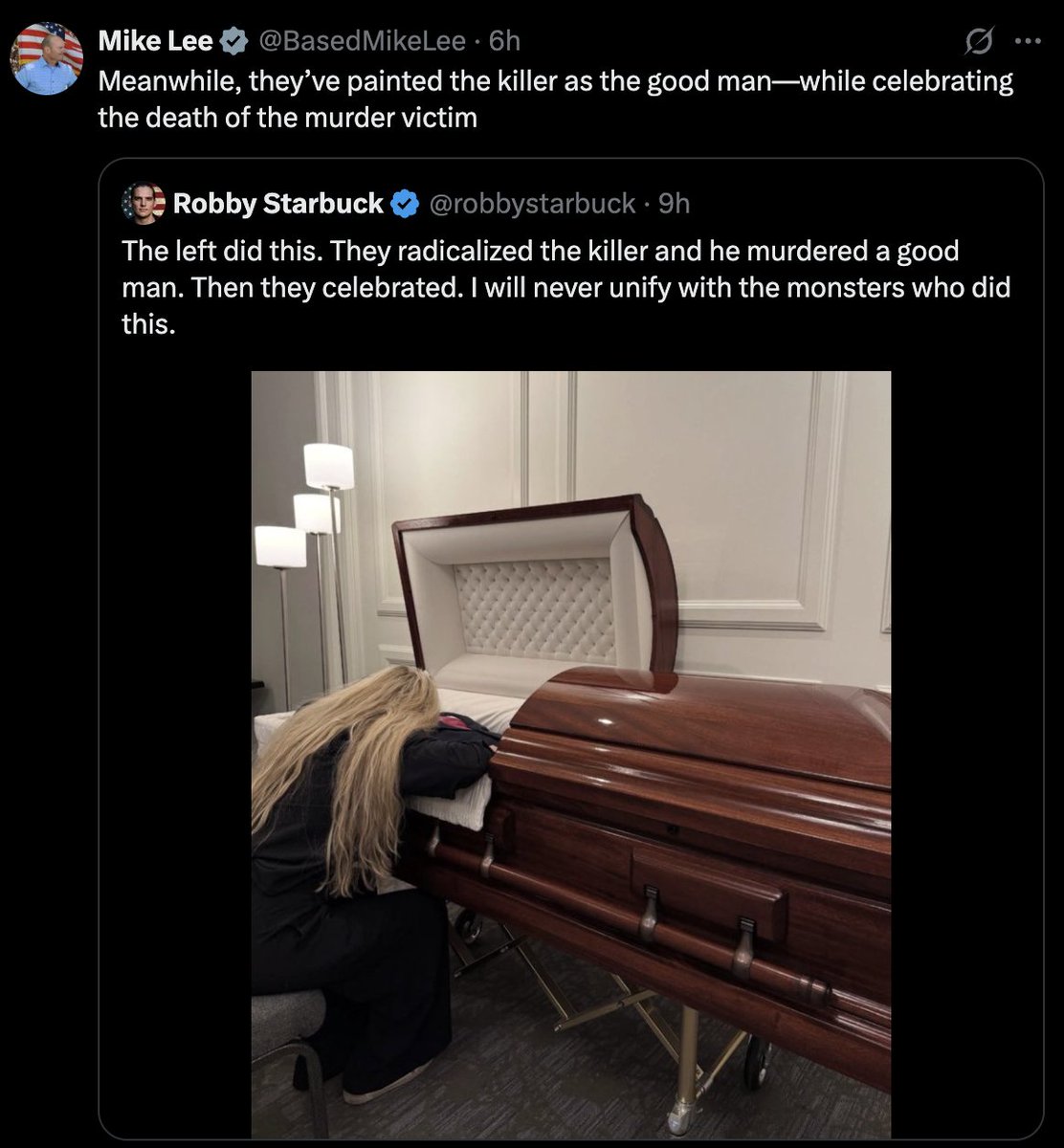 Just a hideous cavalcade of lies and incitement from <a href="/BasedMikeLee/">Mike Lee</a>. Meanwhile Lee is literally the guy who tweeted making jokes about the former Speaker of the Minnesota state house being murdered in her home by a right wing extremist. There's no more twisted or disingenuous