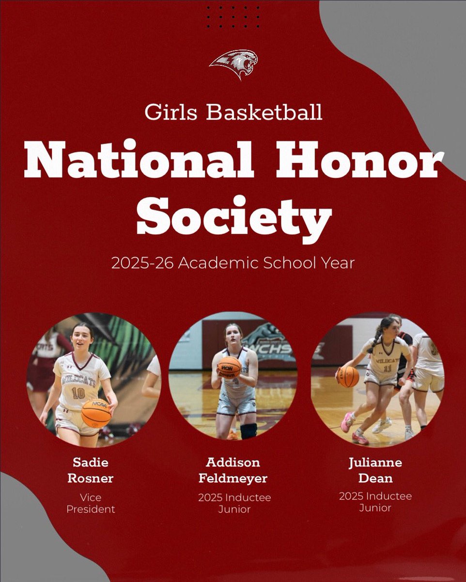 Congratulations to two of our own student-athletes Julie Dean and Addie Feldmeyer becoming new inductees to the NHS. Our senior, Sadie Rosner serves as the Vice President. Continue to lead and help others. We are proud of you!