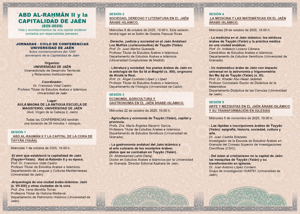 La Medina de Jaén (Yayyan) y Abderramán II, el emir que la hizo capital. La UJA con el 1200 aniversario de la capitalidad de Jaén. Os animamos a participar en el ciclo de conferencias que adjuntamos. <a href="/ujaen/">Universidad de Jaén</a> <a href="/AytoJaen/">Ayuntamiento de Jaén</a> <a href="/CulturaTurism/">Patronato de Cultura</a> <a href="/AndaluciaJunta/">Junta de Andalucía</a> <a href="/jaenturismo/">Jaén ParaísoInterior</a>