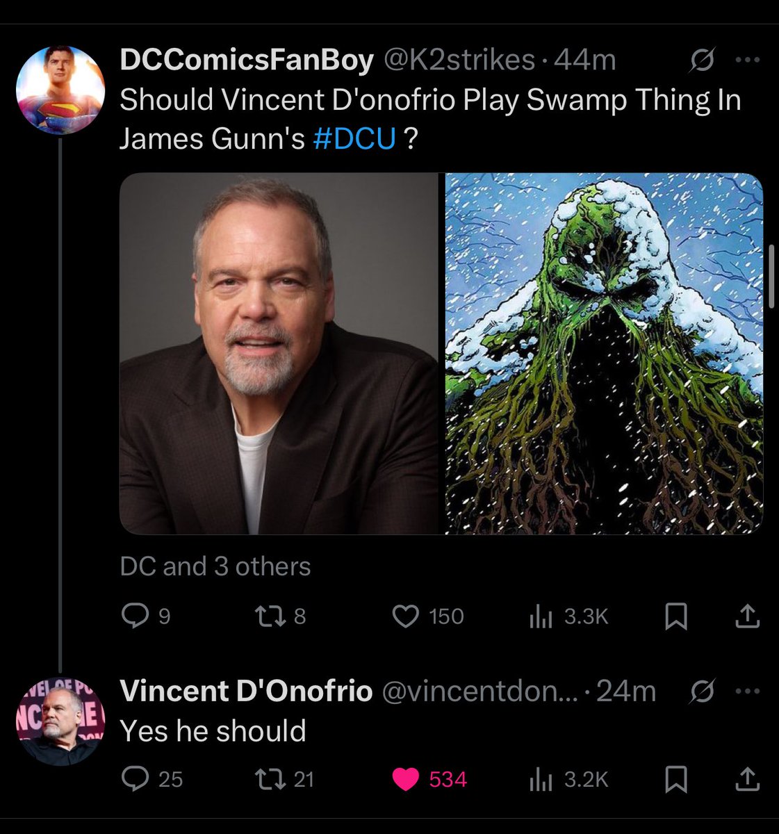 Marvel’s Kingpin actor Vincent D’Onofrio has expressed a desire to play Swamp Thing in the DC Universe.