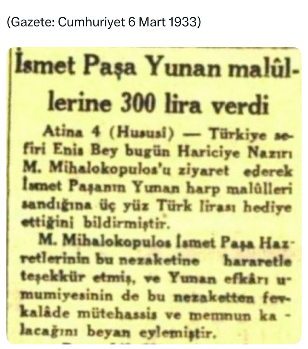 41Yagiz_41's tweet photo. 4:)Türkiye’de katliam tecavüz soykırım yapan Yunan Savaş Malüllerine 300 lira bağış yapan,Lozanda Yunanistanın ödemeyi kabul ettiği tazminatı almaktan vazgeçen Atina’da Milli kahraman olarak karşılanan İsmet Türkçü
Yunan Mezalimi kitabını yazan Yunancı öylemi
#12devaadam https://t.co/67AXHZeiDb