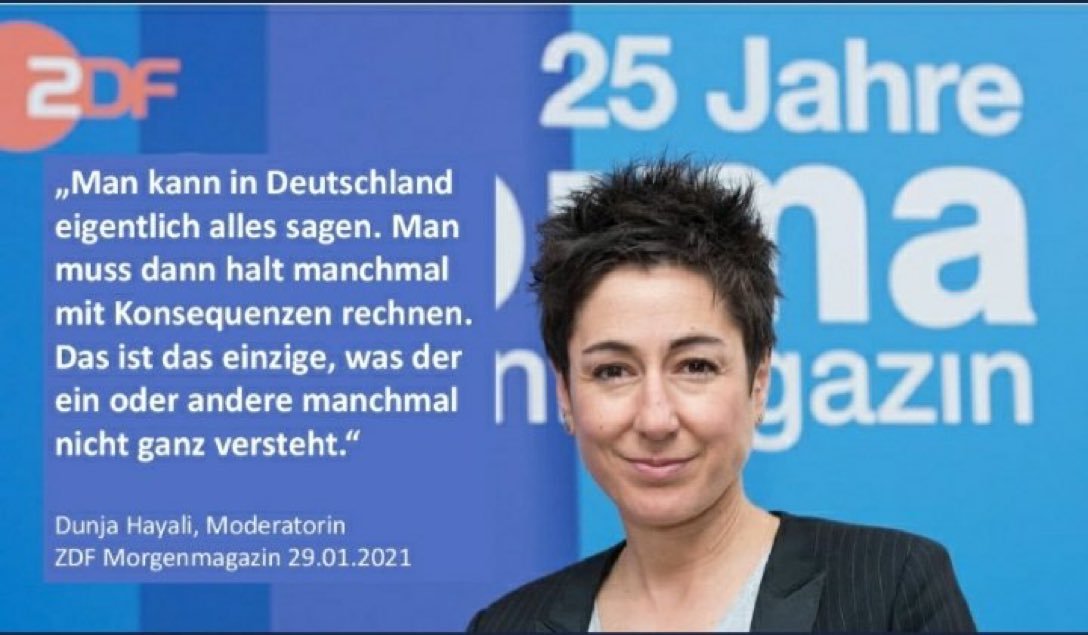 Dieses Zitat sagt alles über Dunja Hayali. Und nicht nur über sie, sondern über den gesamten staatlich-medialen Komplex, dessen Repräsentantin sie ist. Übrigens steht sie auf den Schultern von Idi Amin. "We have freedom of speech, but not freedeom after speech".
