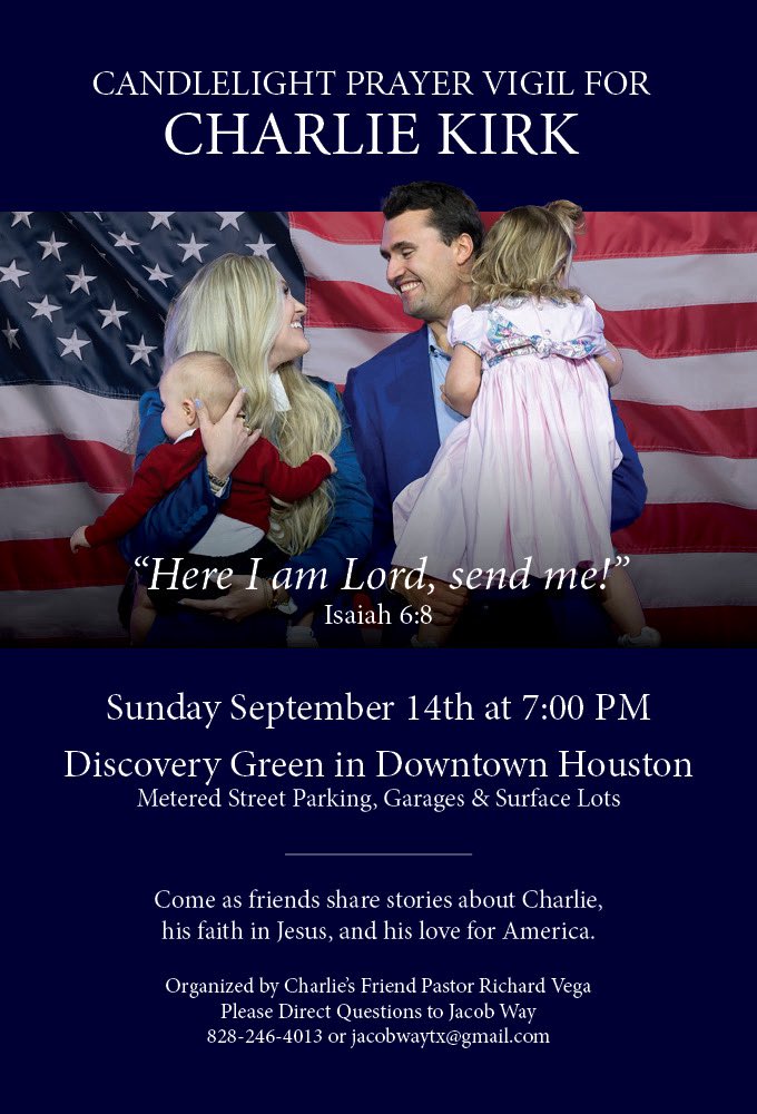 Friends, there is a Vigil on Sunday for Charlie Kirk being organized by our friend Pastor Richard Vega.  Please see the flyer for details.  🙏❤️ <a href="/miriahlynnsachs/">My Info</a> <a href="/mamaknowsbooks/">Mama Bear is Book Aware</a> <a href="/momofnell/">Tara Petsch</a> <a href="/DavidWHamilton/">David Hamilton</a> <a href="/Perez4Texas/">John Perez 4 Texas</a> <a href="/PIPElineSBISD/">PIPElineSBISD</a> <a href="/MattConeTX/">Matt Cone</a> <a href="/slocumfortexas/">Tom Slocum for Texas 🇺🇸</a> <a href="/merissahansen17/">Merissa Hansen</a>