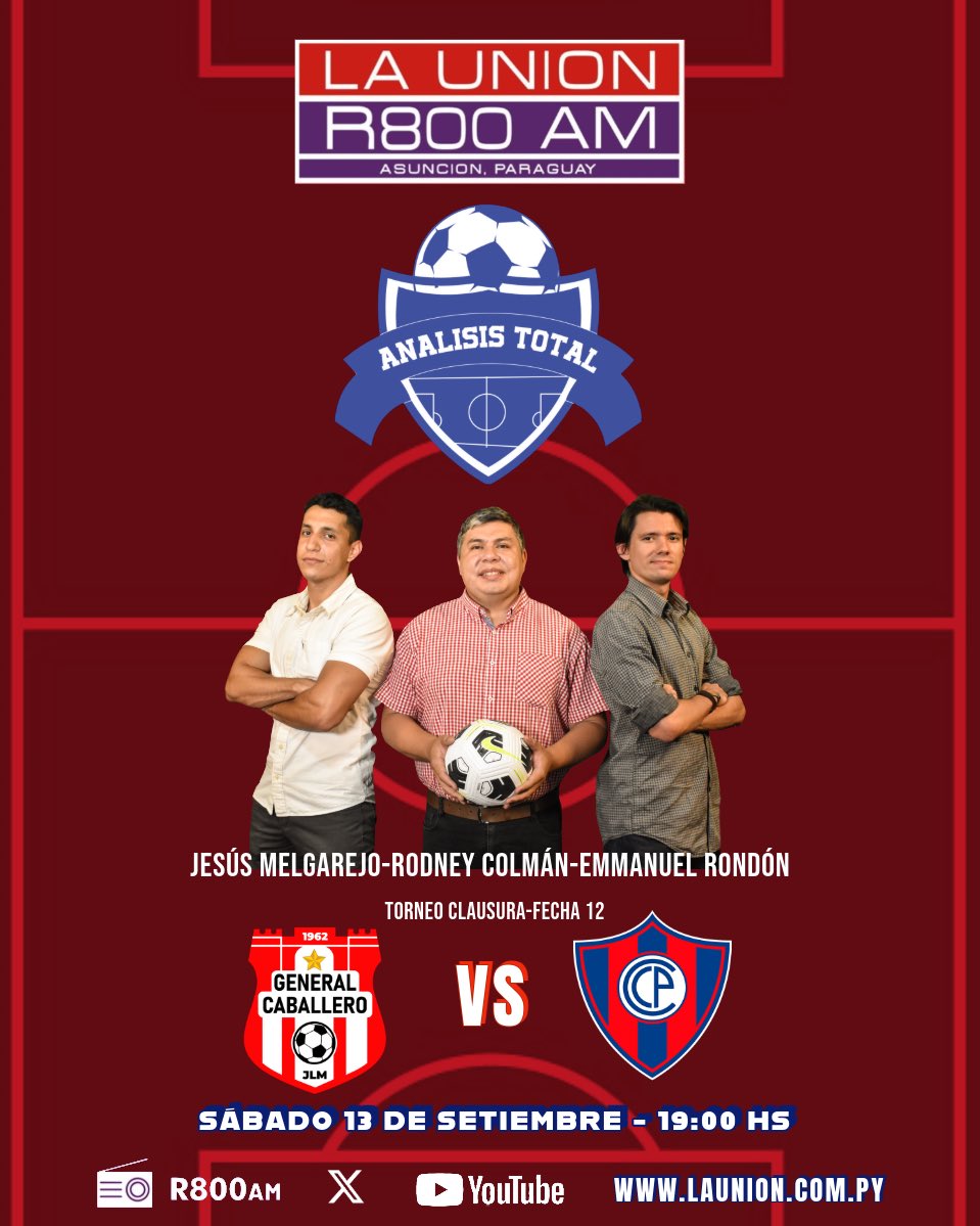 Estamos al aire para analizar la caída de Cerro Porteño ante General Caballero. 

Pésimo desempeño del equipo de Martínez, que está hipotecando sus chances de salir campeón.

Sintonicen <a href="/Launionam/">La Union AM</a>.