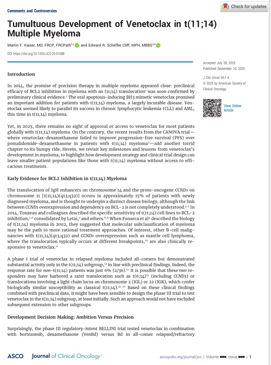 Eddie_Cliff's tweet image. The tumultuous development of venetoclax in t(11;14) multiple myeloma 

Just out in @JCO_ASCO 

Preview below 👇🏻 

ascopubs.org/doi/10.1200/JC…

@MyMKaiser @OncoAlert