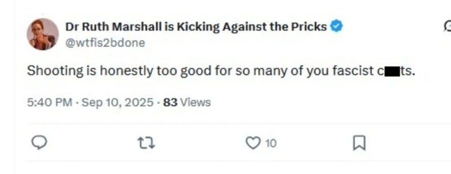 the_true_Jax's tweet image. This is totally inappropriate! And unacceptable for university professor in Canada to be making these comments. 

She doesn&apos;t need to go on leave she needs to be terminated from her job! 

#CharlieKirk #outofline