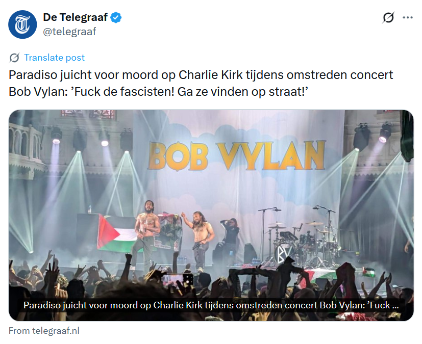 JGuldemond's tweet image. Bizar. Charlie Kirk met zijn enorme bereik keert zich tegen Israël wat het einde van Israël kan versnellen. Kirk weigert zich door Netanyahu te laten omkopen en is waarschijnlijk daarom vermoord. En dan gaan ze bij een anti-Israël-concert daarvoor juichen? Snapt u het nog?