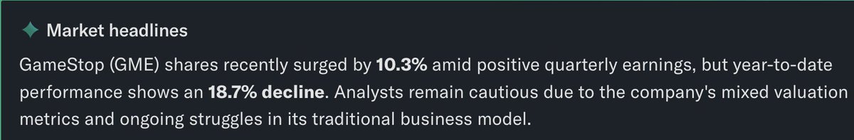 sierrastrades's tweet photo. $GME 🚨 Weekend FUD is here.

Analysts remain cautious due to the company's mixed valuation metrics and ongoing struggles in its traditional business model.

Source: Yahoo Finance https://t.co/oBwuhyfyxZ