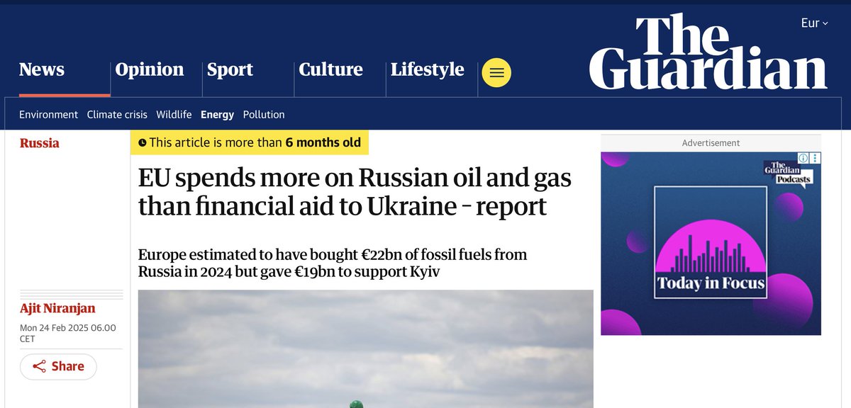JPLindsley's tweet image. 4/ Did you know EU nations paid €21.9 billion to Moscow for oil and gas in year three of the war?
France, Belgium, and Spain were the major entry points.
As Ukrainians have been crying out for years, it doesn't make sense! Stop funding the Russian War Machine. ⤵️