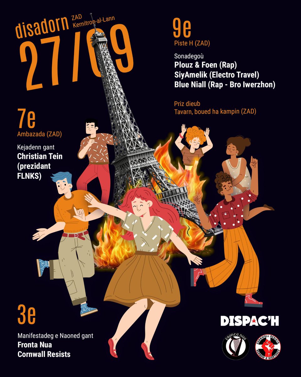 Dispach_bzh's tweet photo. Le 27 septembre après la manif, rdv à la ZAD pour rencontrer Christian Tein puis pour une soirée concert avec Plouz&amp;Foen, SiyAmelik et Blue Niall ! https://t.co/fIQSHRnaFQ