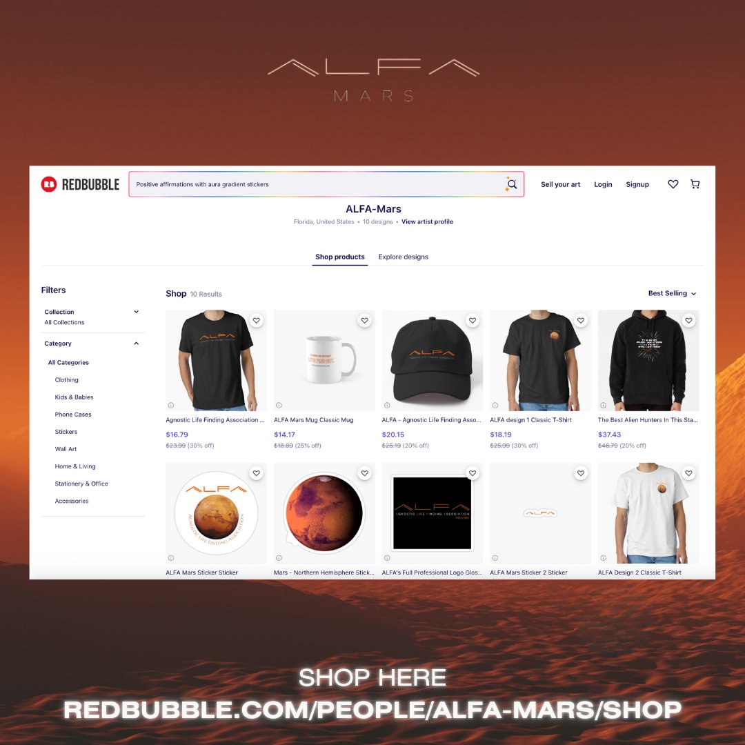 alfamarsinc's tweet photo. Hey all! Check out our Redbubble shop! Every purchase supports our mission to communicate, and spread awareness about agnostic life detection on Mars and space exploration. Shout out to our swagged-out collaborators at MemBrain for their support from the Czech Republic!
#ALFA https://t.co/IP2DVEzKRC