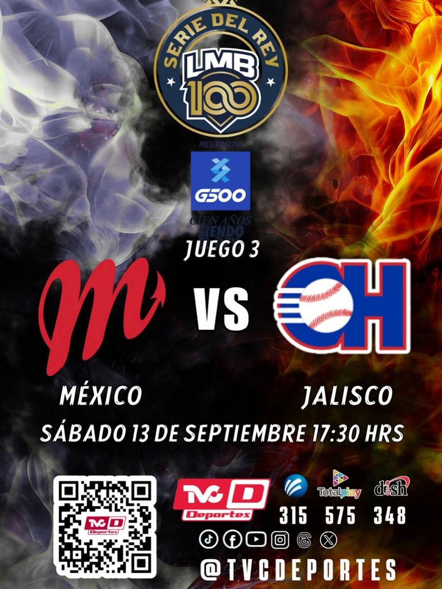 SERIE DEL REY 👑 ⚾️ 

No te pierdas la actividad del juego 3 de la Serie del Rey entre:

<a href="/DiablosRojosMX/">DiablosRojosMX</a> 🆚 <a href="/charrosbeisbol/">Charros de Jalisco🤠</a> 

⏰ 17:30 HRS
📺 315 <a href="/Megacable/">Megacable</a> 575 <a href="/totalplaymx/">Totalplay</a> 348 <a href="/DishMx/">Dish México</a> 

Además, también podrás seguirlo por el Canal 319 de <a href="/Megacable/">Megacable</a>, solo en la zona