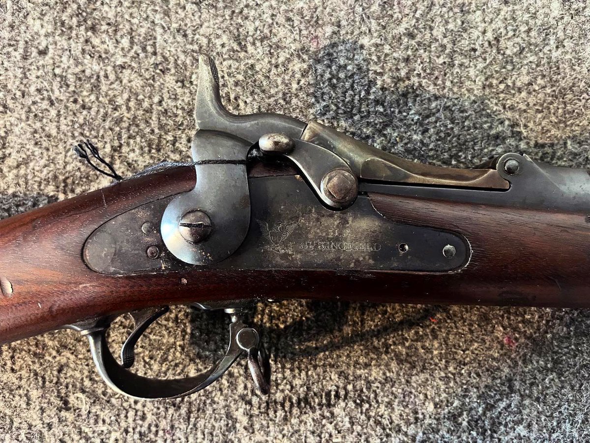 Armory1776's tweet photo. Springfield 1884 (trap door) in for a detailed inspection.  Pretty darn cool gun with historic character. The stock is in good condition for its age (some oil in the wood where the ramrod sits.) https://t.co/Pu4JOpGAOS