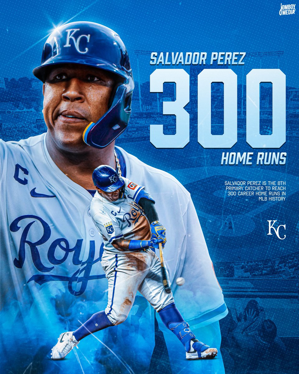 Salvador Perez becomes the eighth primary catcher to reach 300 career home runs!