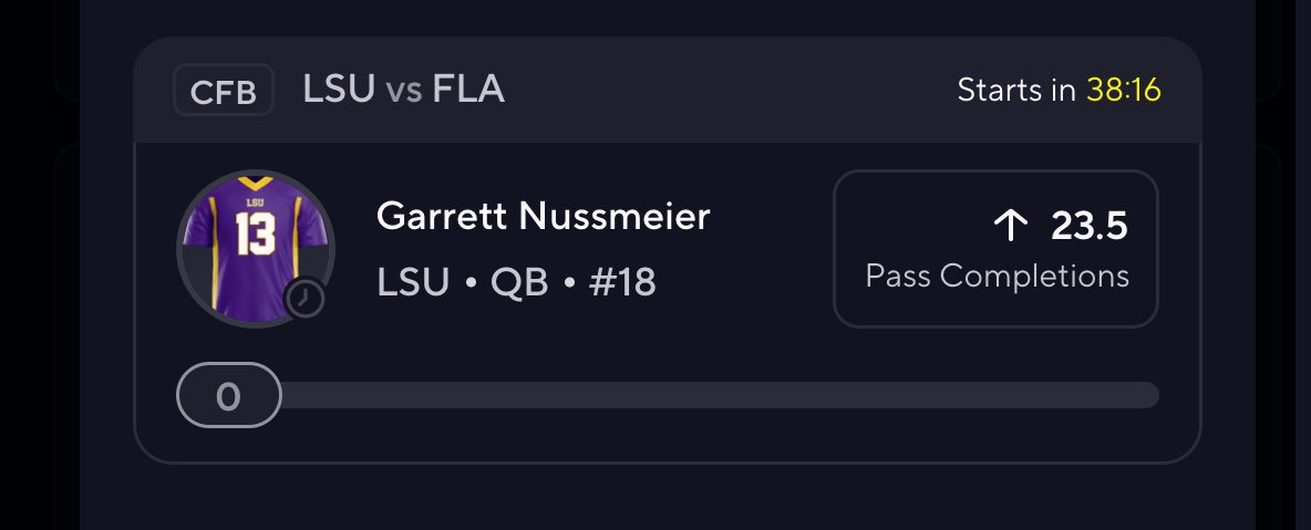 SlimProps's tweet image. 9.13 SATURDAY #CFB POTD

#Props #PrizePicks  

Garrett Nussmeier 24+ Completions 🎯 -200 DK 

over in both starts this year; the guy loves to throw the ball (avg 39 pass attempts per game)

in last year’s loss to Florida he threw the ball 47 times 👀 (27 completions)

Like/RT 🍻