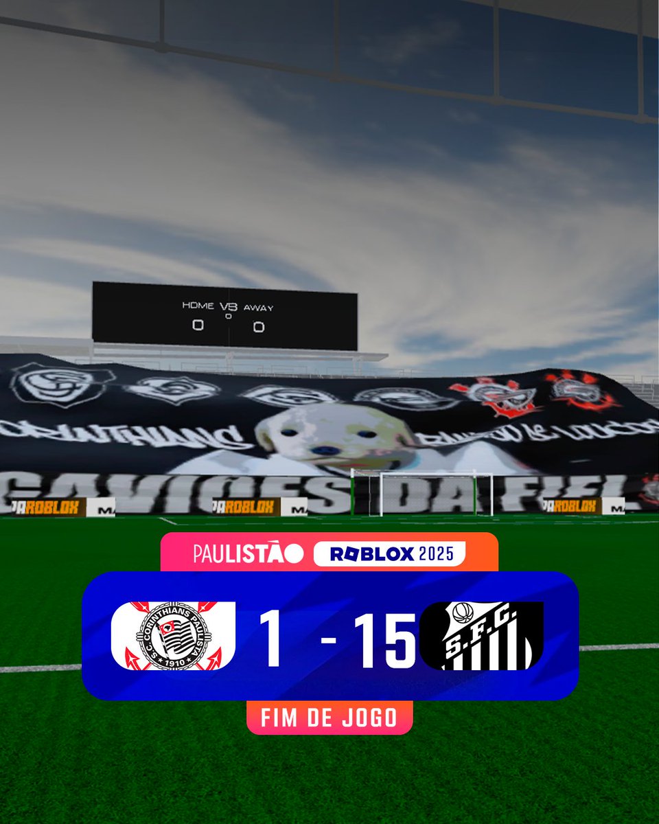 coparobloxfm's tweet image. ⏰ FIM DE JOGO O Corinthians leva o jogo para Surra pro os times FORAM ELIMINADOS, COM NARRAÇÃO!
#PaulistaoRoblox 🏆
🦅#Corinthians 1 × 15 #SantosFC 🐷