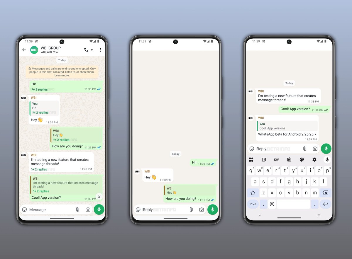 WABetaInfo's tweet photo. WhatsApp news of the week: WhatsApp Introduces Threaded Message Replies for More Organized Conversations!

Catch up on our 7 updates this week covering WhatsApp beta across Android, iOS, and Desktop!

https://t.co/rBz1DSYnwD https://t.co/wMjWnPDrXF