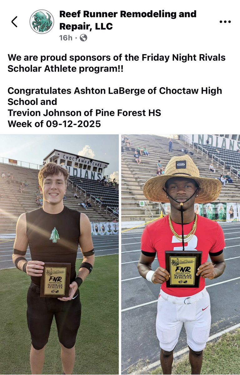 Blessed to be named one of the Friday Night Rivals Scholar athletes.
<a href="/TheOfficialPFFB/">Pine Forest Football</a>