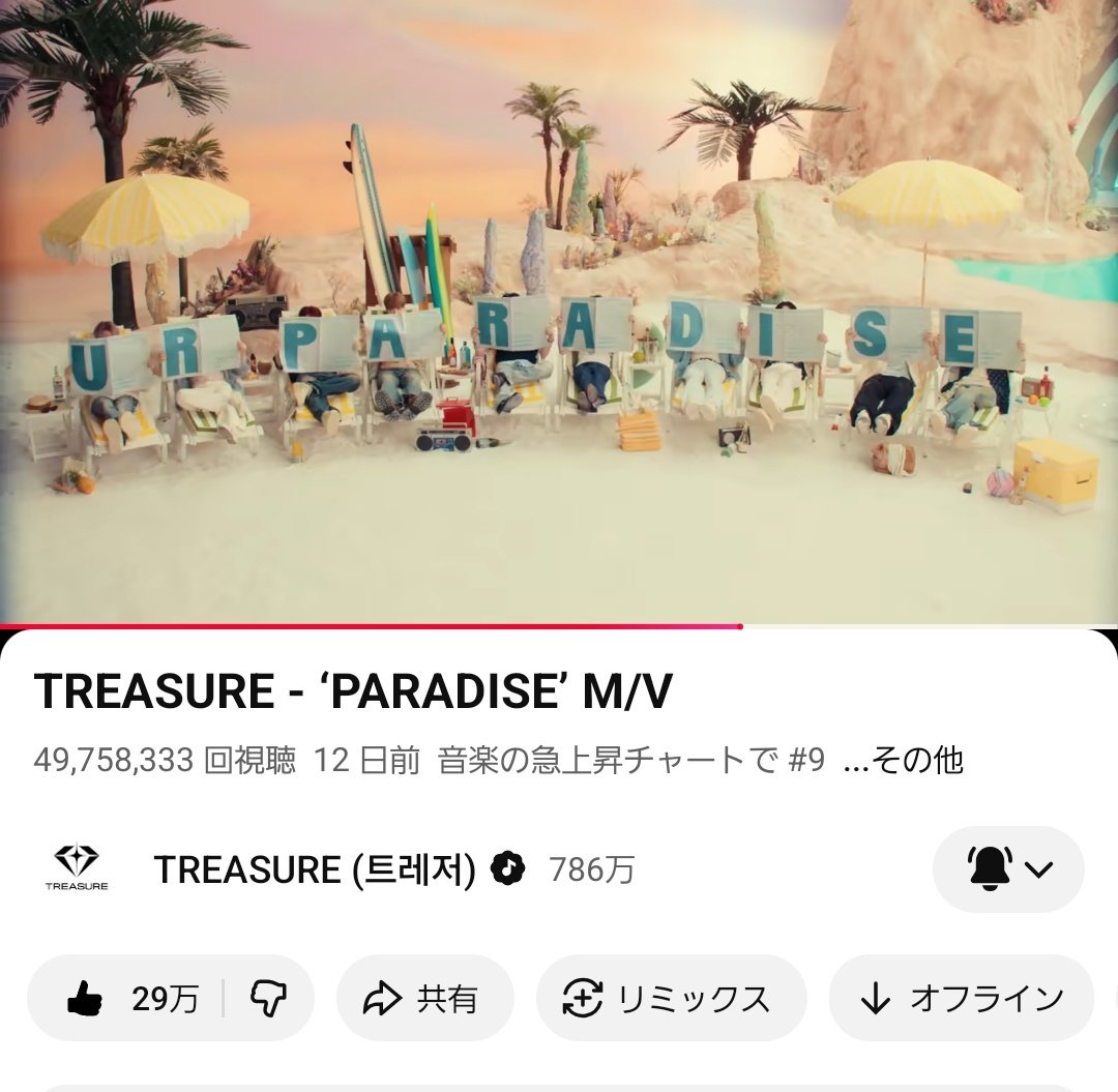 ／
💎 𝟱𝟬 𝗺𝗶𝗹𝗹𝗶𝗼𝗻 𝘃𝗶𝗲𝘄𝘀 𝗼𝗻 𝗬𝗼𝘂𝗧𝘂𝗯𝗲
＼
5000万回再生すぐそこです‼️
現役強豪部のトゥメのみなさん！なかなか超えることのできなかったJIKJINの5000万回到達記録【14日と13時間】を超えましょう❤️‍🔥
MV再生もスミンも今が頑張り時です💎

#TREASURE #트레저 #teume