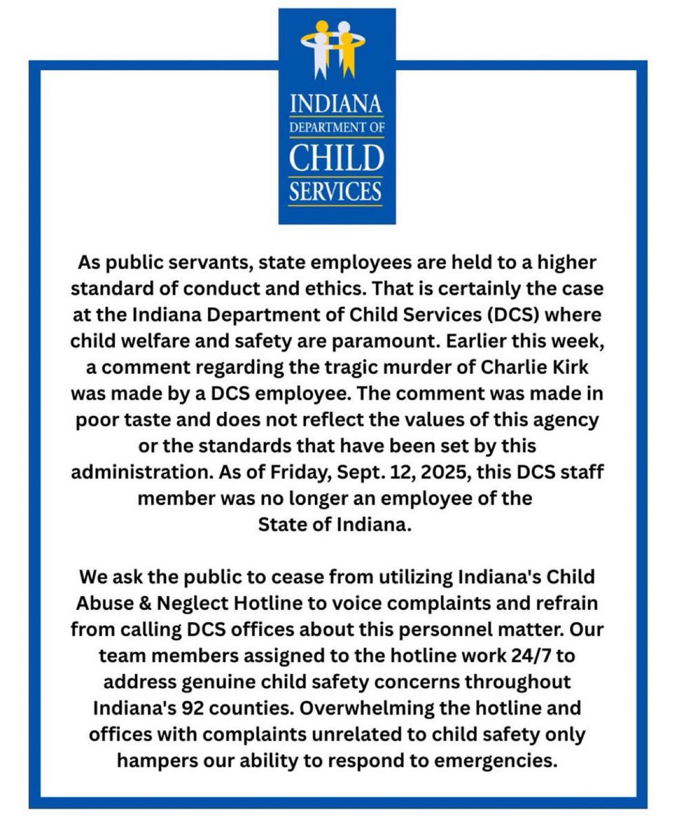 MAGA Voice (@magavoice) on Twitter photo BREAKING 🚨 Indiana’s Dept of Child Services has FIRED Holly DeNeve for mocking Charlie Kirk
Great job <a href="/libsoftiktok/">Libs of TikTok</a>
Congrats MAGA
KEEP IT GOING 🔥 BREAKING 🚨 Indiana’s Dept of Child Services has FIRED Holly DeNeve for mocking Charlie Kirk
Great job <a href="/libsoftiktok/">Libs of TikTok</a>
Congrats MAGA
KEEP IT GOING 🔥