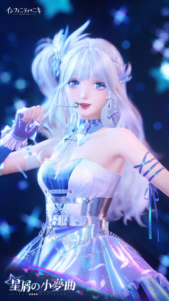 🎤 | Preview do novo look 4 estrelas "Starry Nocturne" de Infinity Nikki e seu recolor de evolução + recolor por cintilação 💙

🕊️ Atributo: Sensual

💙 Habilidade do traje:
Ao usar a habilidade "Foco Radiante · Inspiração", Nikki invoca livremente um palco ilusório. Ela gira,