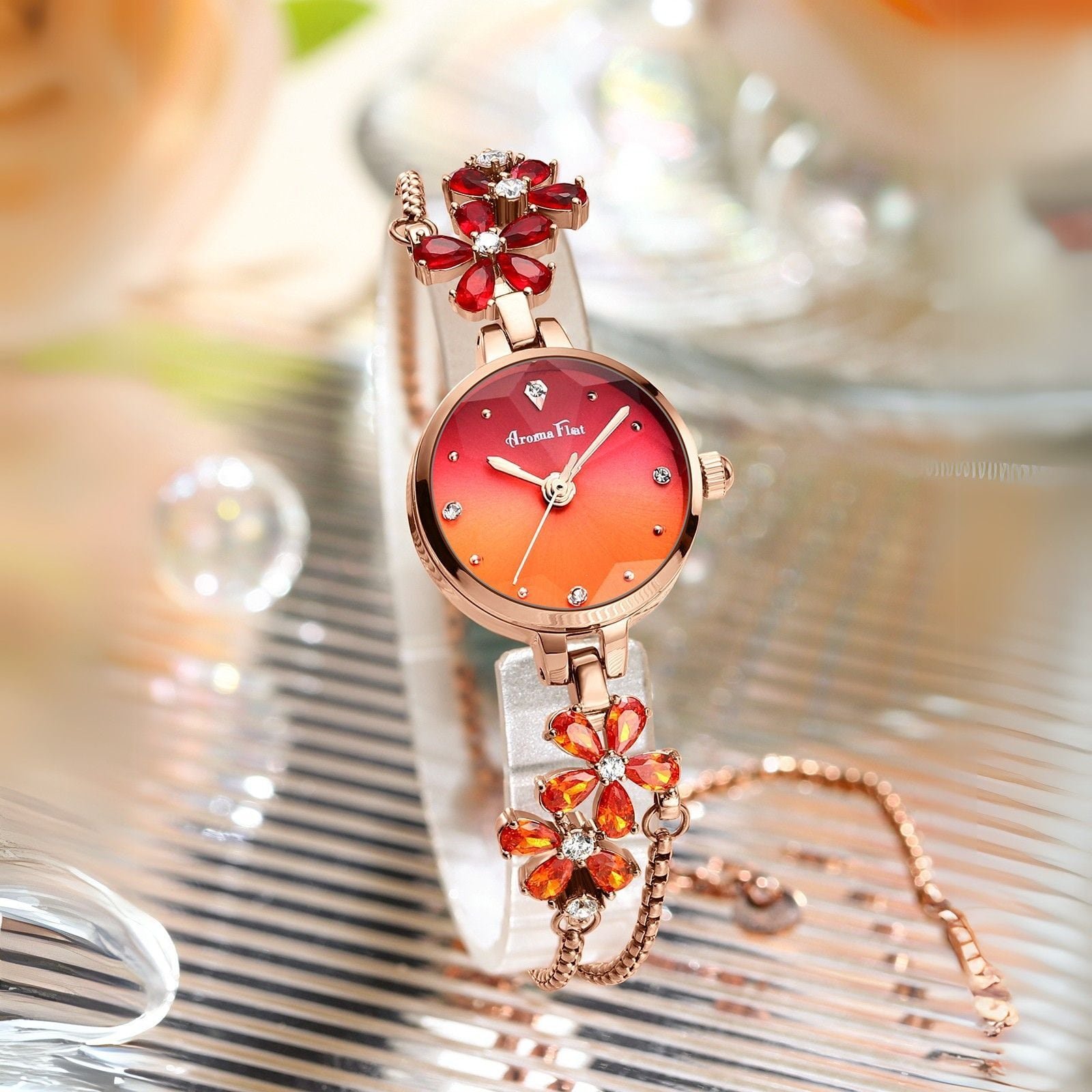 クリスタル装飾腕時計 AromaFlat AF-Z1021 Crystal Garden(Blue＆Orange) 腕時計