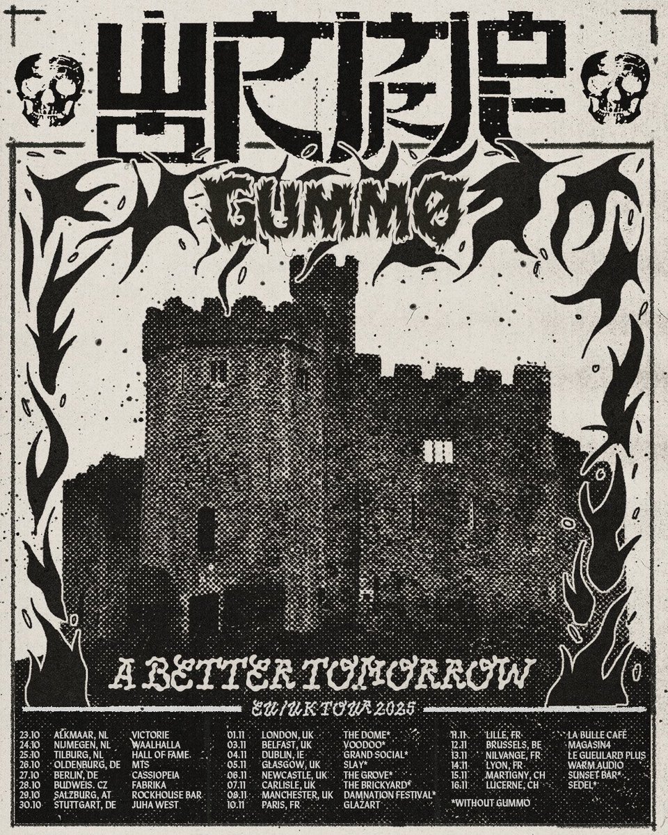 Wormrot's tweet image. Back on the road again this October for the last tour for the foreseeable future. With support from Gummo, this is the last chance to catch us before we take an extended break to write new shit.

We all work for a better tomorrow.

Design by lunch___666