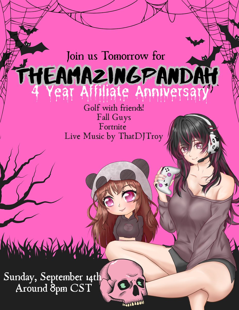 Just a reminder, tomorrow will be my 4 year affiliate party in twitch!!! I can't believe 4 years flew JUST LIKE THAT! We will be playing community games with a live DJ - <a href="/ThatDJTroy/">That DJ Troy</a> 🤌🙌 See you tomorrow Panda Family for the fun! 🧡