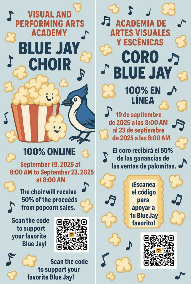 Help our Blue Jay choir pop! 🎶🍿 Every purchase supports our choir program.