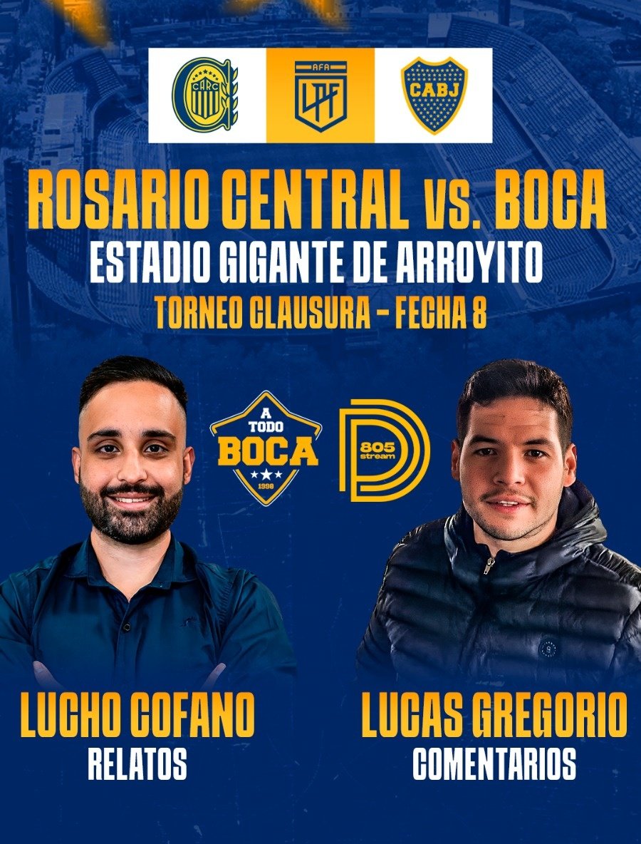 luchocofano's tweet image. 🎙️⚽ Mañana vuelve @equipoatodoboca a las canchas, estaremos en arroyito desde las 14 para Central-Boca. Además, parte del equipo estará en los estudios de @805stream 
💥 La transmisión partidaria líder, ahora en el estudio + bostero del mundo!