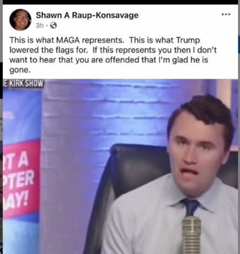 ExxAlerts's tweet image. BREAKING: 🚨 Mayor of Bernville, PA Shawn Raup-Konsavage [who was upset that Trump&apos;s ass-ssin missed in Pennsylvania] says, he is glad Charlie Kirk is gone.