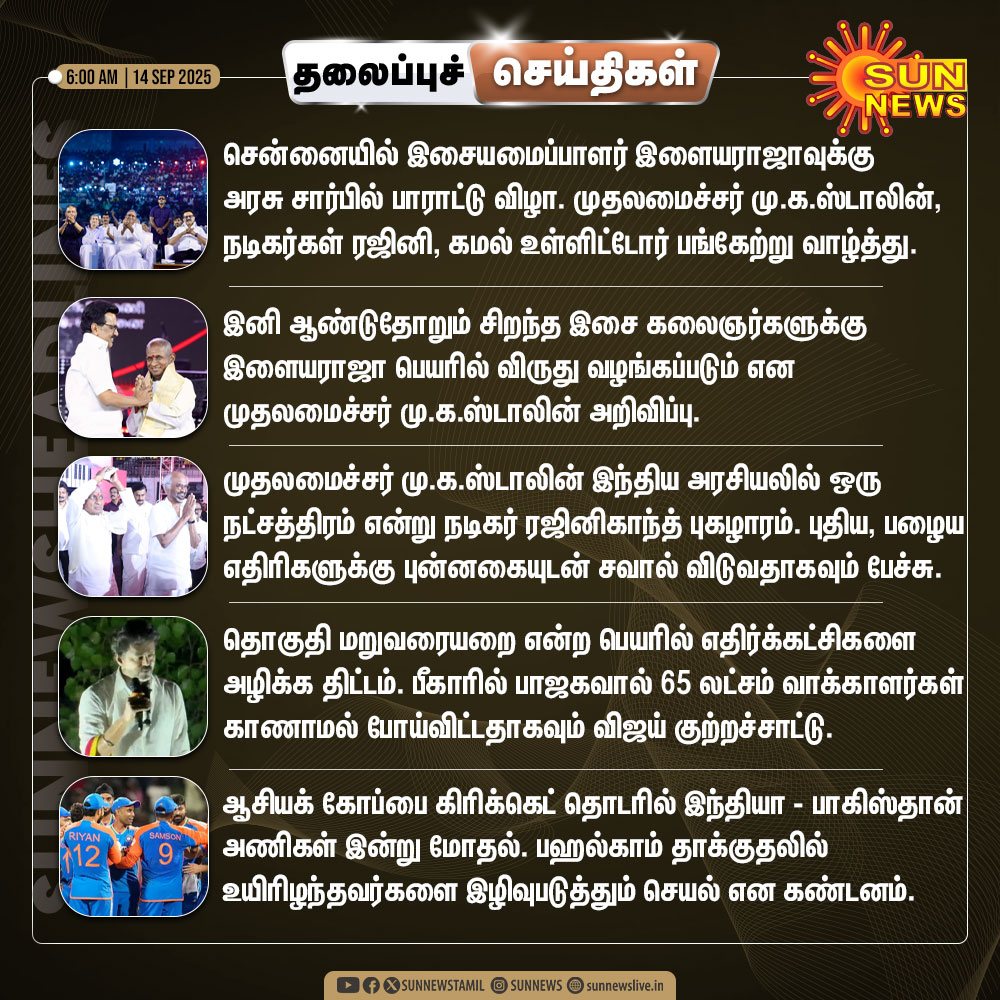 sunnewstamil's tweet image. இன்றைய தலைப்புச் செய்திகள்!

#SunNews | #Headlines