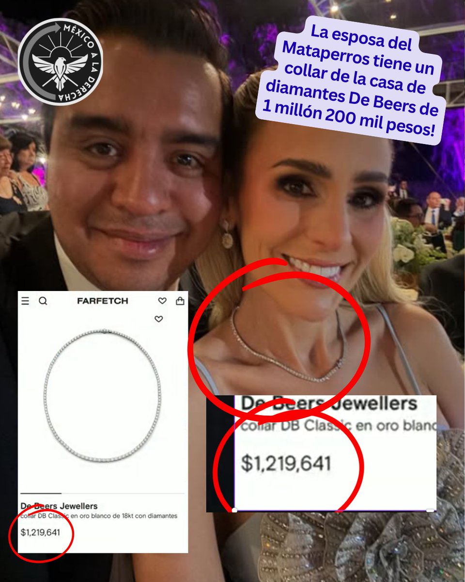 🚨🚨LA ESPOSA DEL MATAPERROS TIENE UN COLLAR DE MÁS DE 1 MILLÓN DE PESOS! 
👇👇👇👇
Paola García Yves, esposa del morenista mataperros, Jesus Nava, tiene un collar de lujo de la casa de diamantes De Beers de 1 millón 200 mil pesos!

Pero pero para la comida de los perritos no