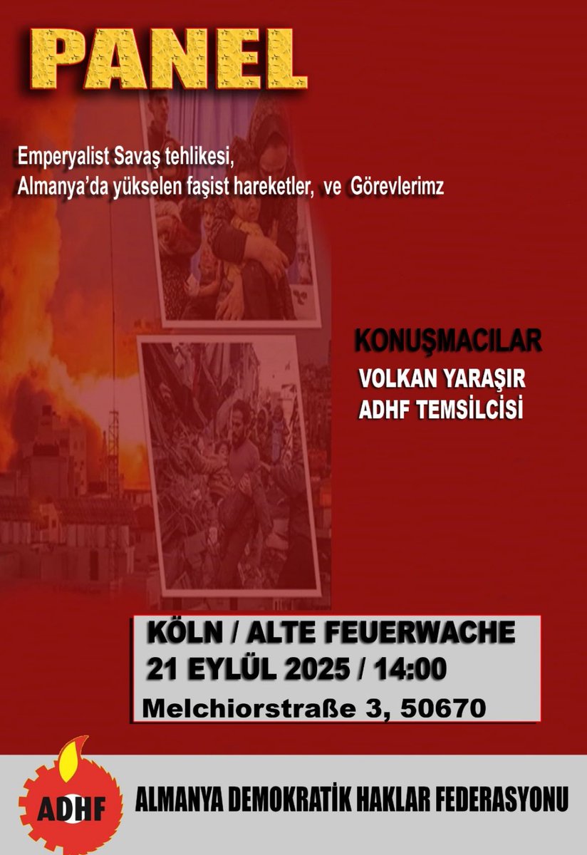 𝗔𝗹𝗺𝗮𝗻𝘆𝗮 𝗗𝗲𝗺𝗼𝗸𝗿𝗮𝘁𝗶𝗸 𝗛𝗮𝗸𝗹𝗮𝗿 𝗙𝗲𝗱𝗲𝗿𝗮𝘀𝘆𝗼𝗻𝘂

ADHF, Emperyalist Savaş Tehlikesi ve Almanya’da yükselen faşist hareketler konusunda bir panel düzenleyeceğini duyurdu.

🌐 Panelin ayrıntıları:
adhk.eu/detail/haberle…